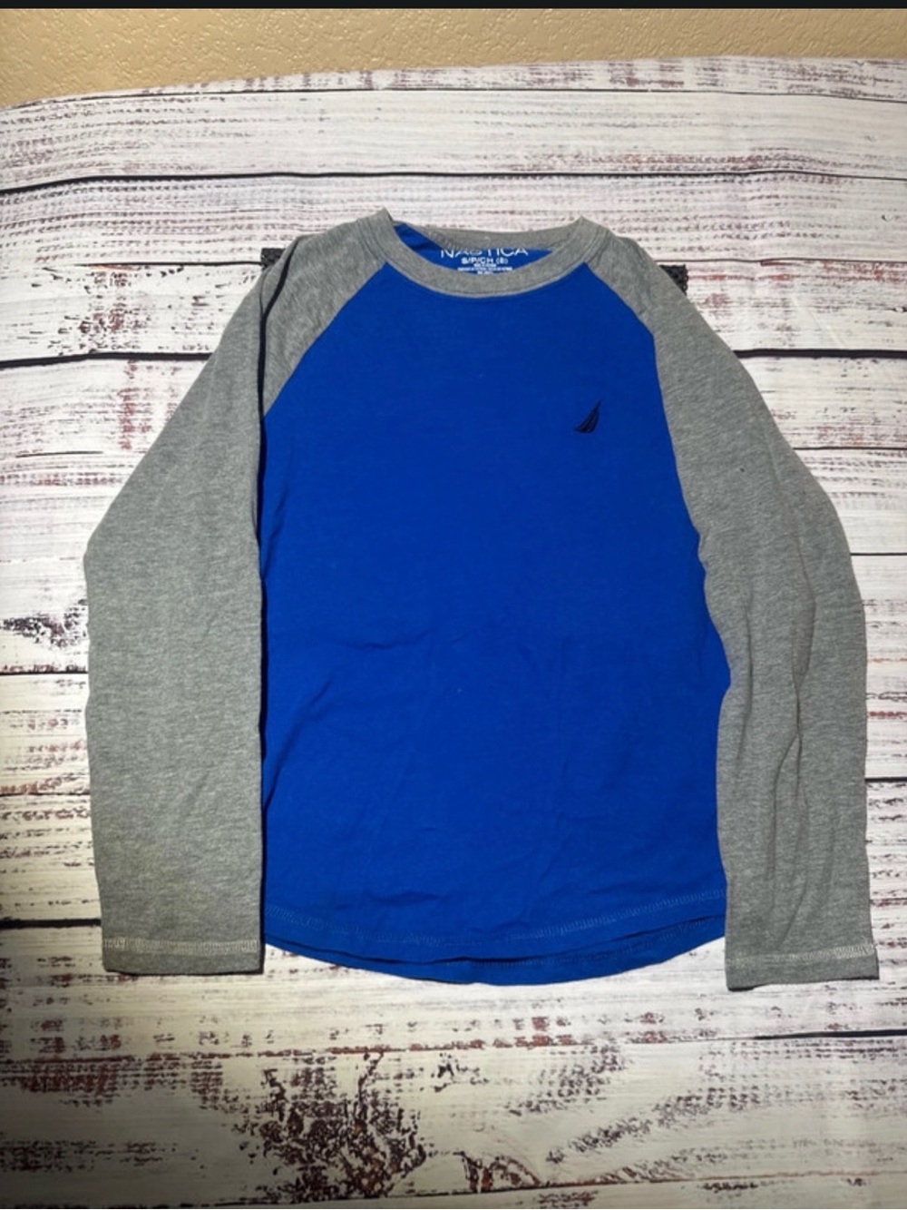 Nautica Royal Blue with Heather Gray Raglan Long-Sleeve Tee